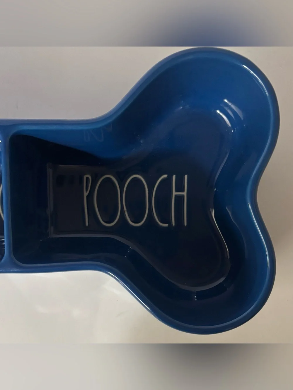 Rae Dunn patriotic pooch dog bowl bone shape ceramic blue white
